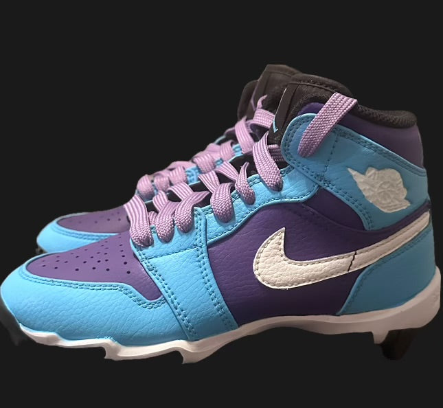 Purple and Blue Jordan 1 Mid Custom Cleats