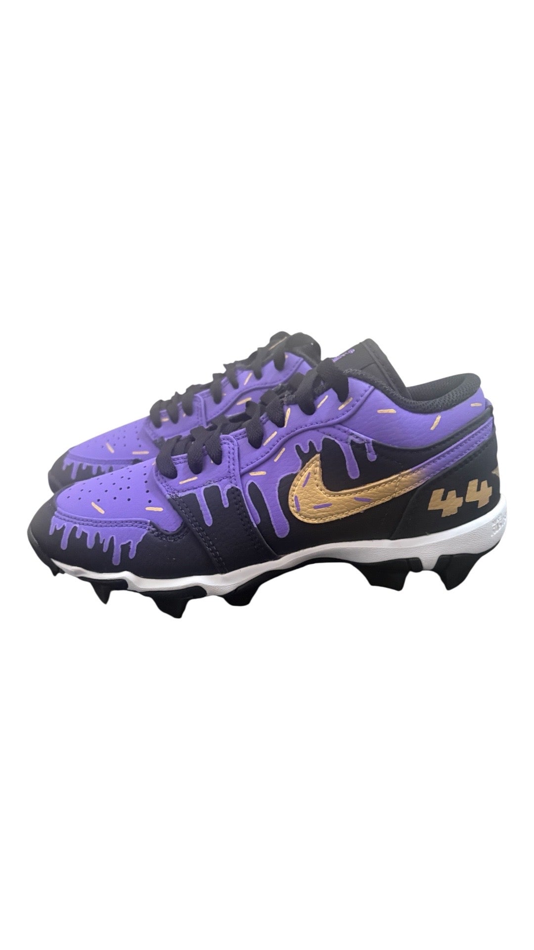 Purple and Gold Sprinkles Drip Style Jordan 1 Custom Cleats