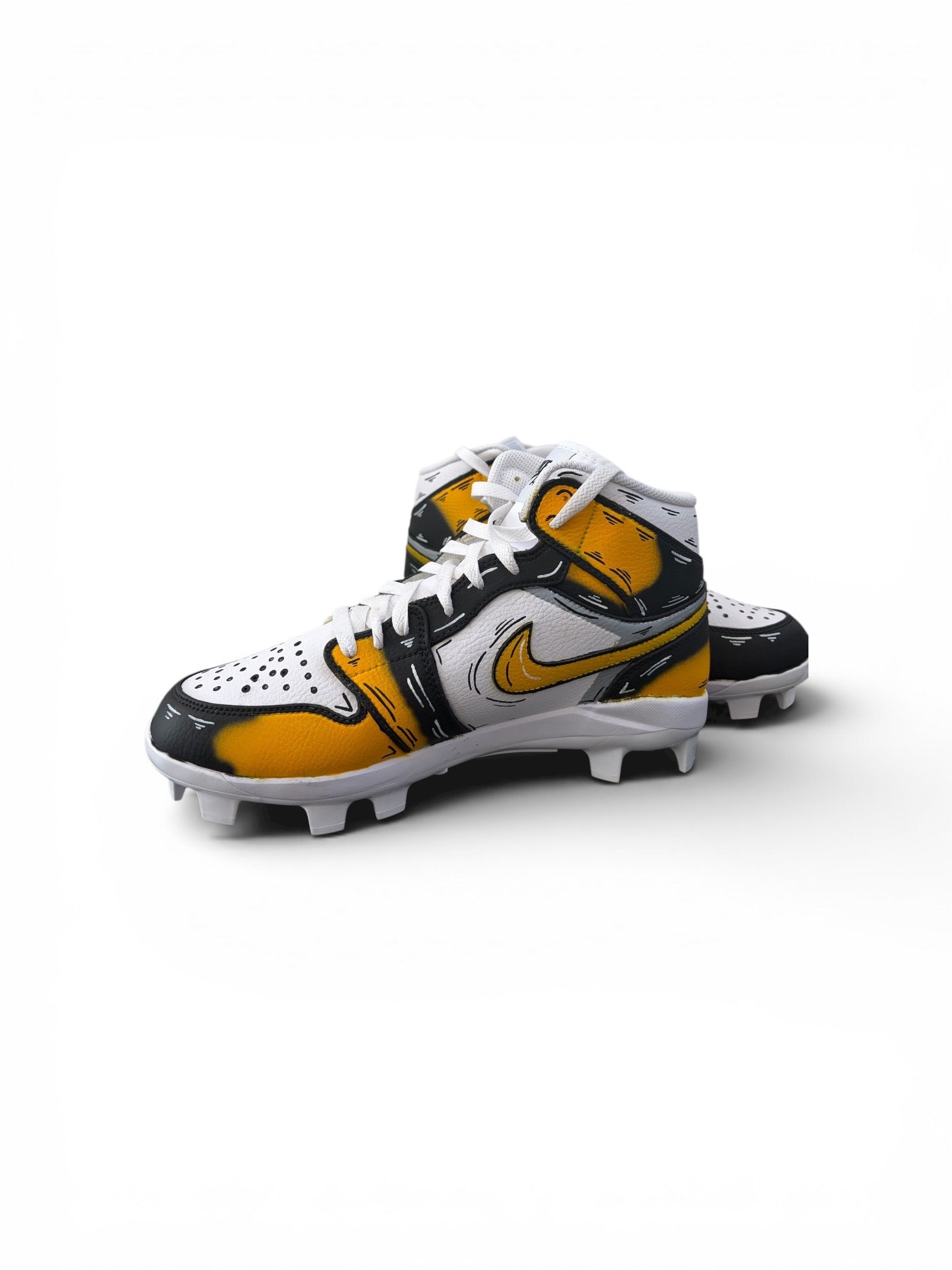Yellow and Black Cartoon Style Jordan 1 Mid Custom Cleats