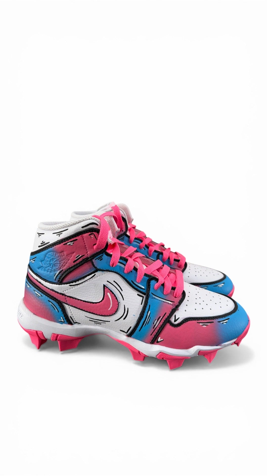 Pink and Blue Cartoon Style Jordan 1 Mid Custom Cleats