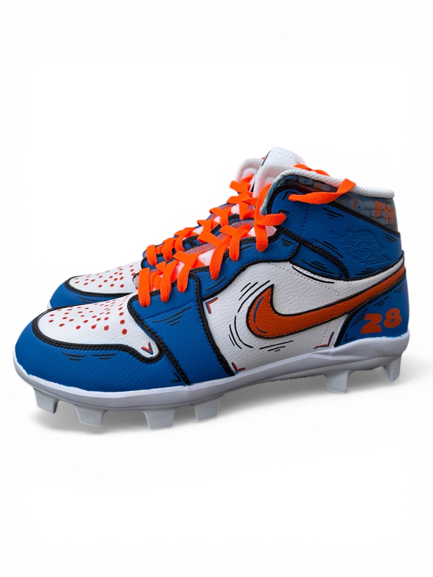 Orange and Blue NY Cartoon Style Jordan 1 Custom Cleats