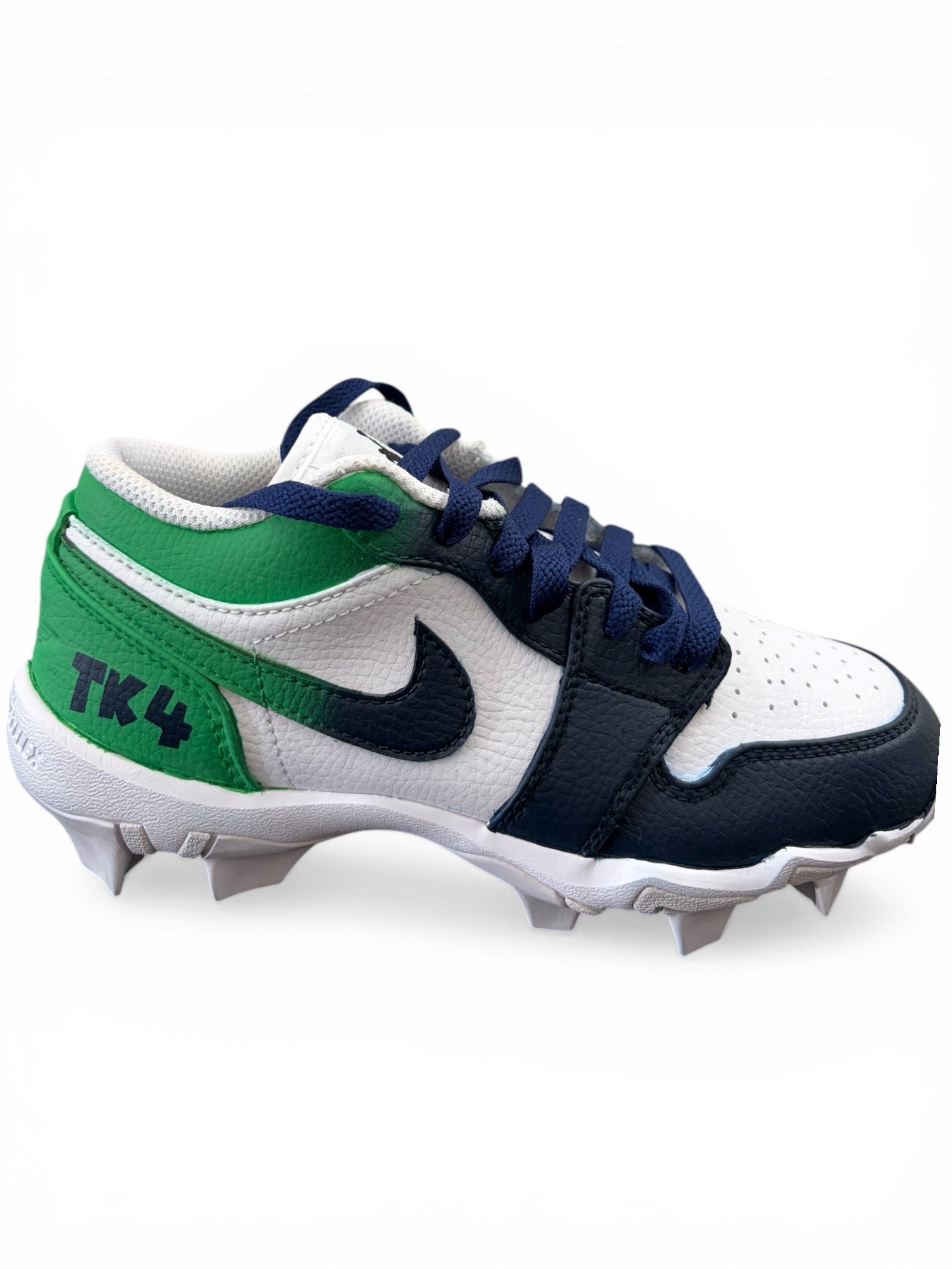 Navy and Green Colorblend Jordan 1 Low Custom Cleats