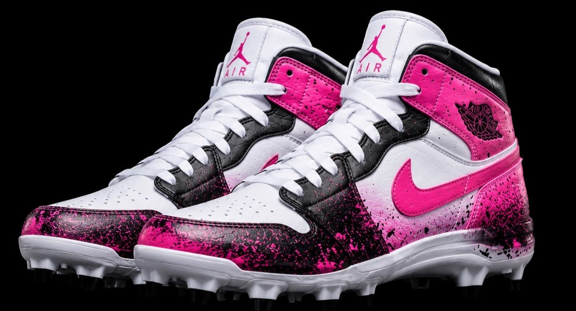 Pink Splatter Jordan 1 Mid Custom Cleats