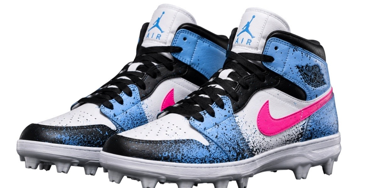 Carolina Blue and Touch of Pink Splatter Jordan 1 Custom Cleats